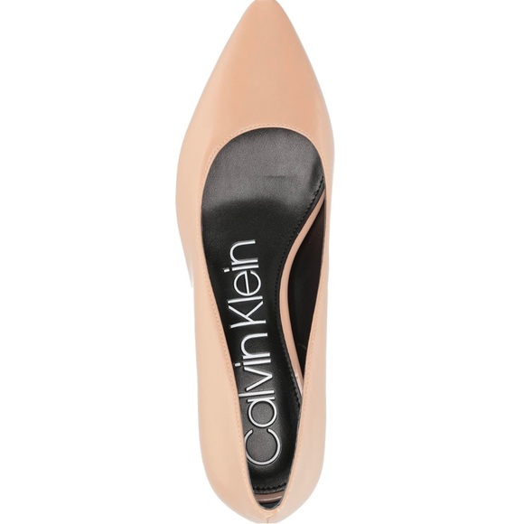NIB Calvin Klein Nita Leather Heeled Pumps sz 6.5 Nude Desert Sand - Picture 2 of 14